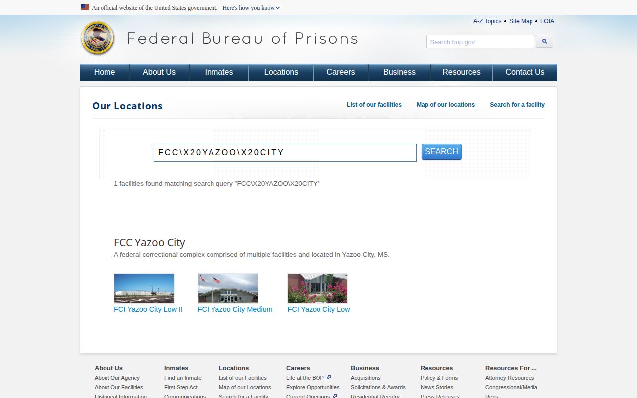 FCI Yazoo City Medium federal complex release source