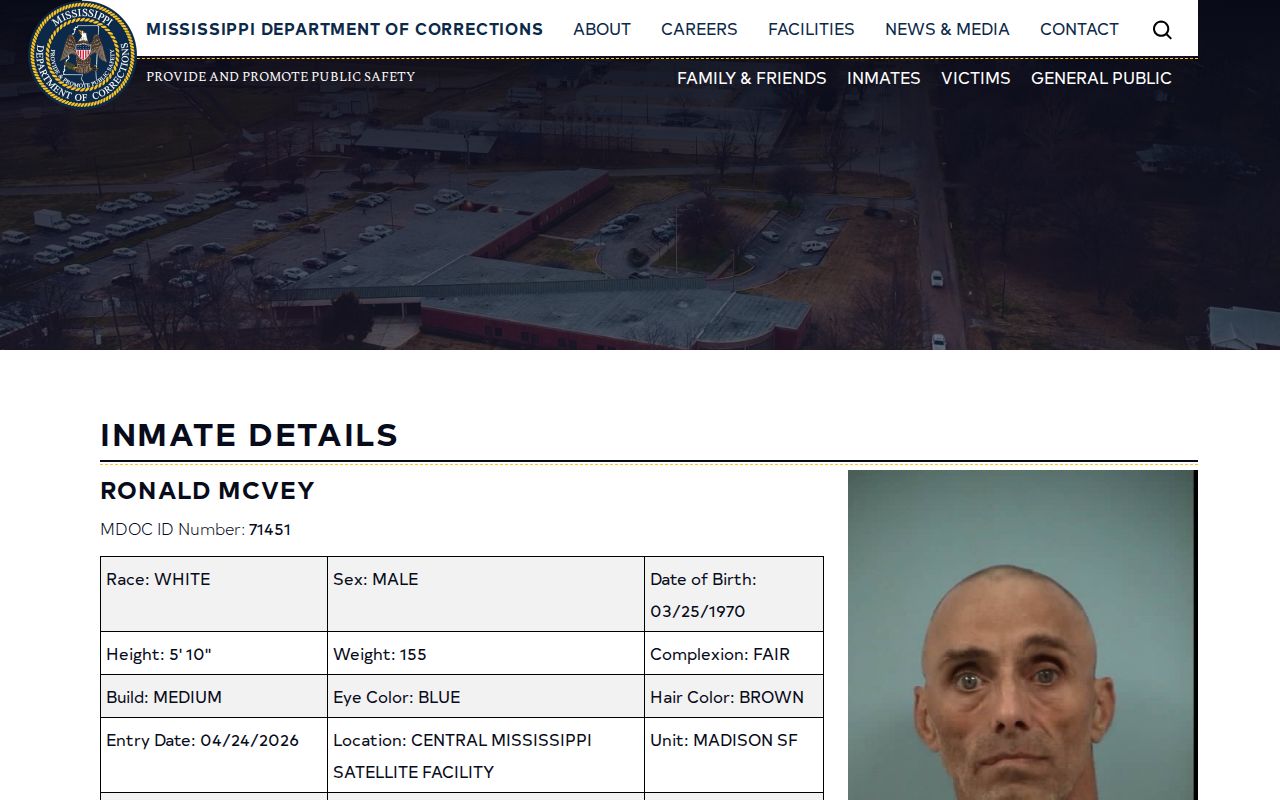 MDOC tentative release date field for a Yazoo County inmate lookup