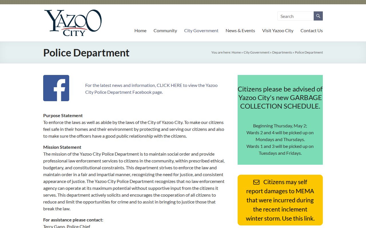 Yazoo City Police holding facility release contact