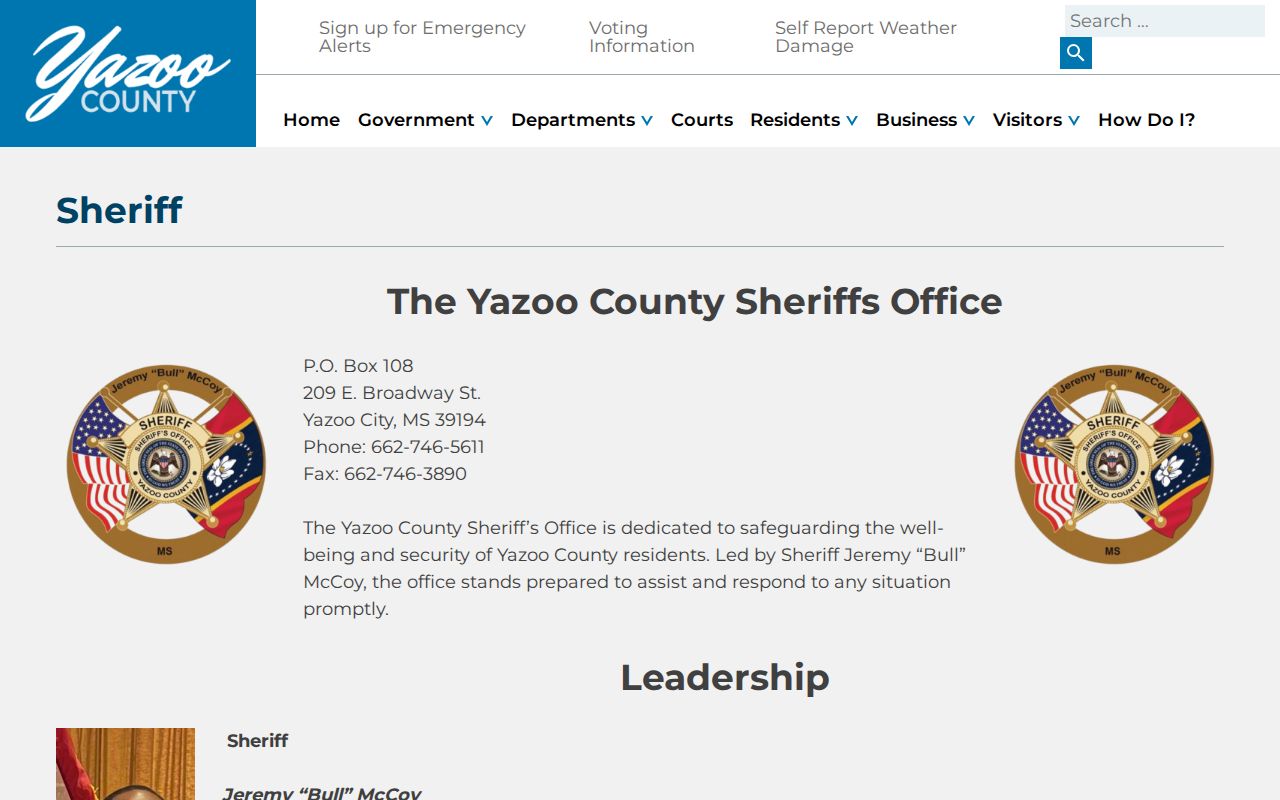 Yazoo County Sheriff page with no official 24-hour release list